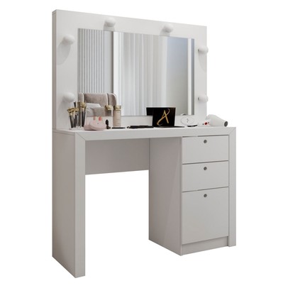 Penteadeira Camarim 3 Gavetas Beauty com Espelho e Bocais para Lâmpada Branco - Panorama Móveis
