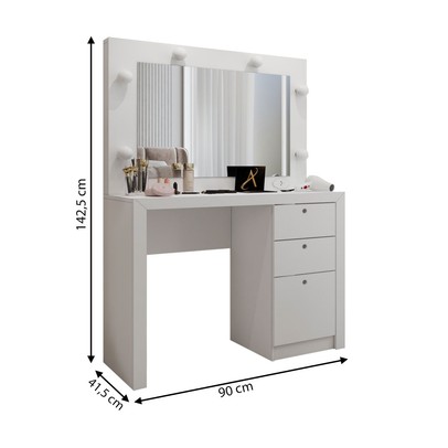 Penteadeira Camarim 3 Gavetas Beauty com Espelho e Bocais para Lâmpada Branco - Panorama Móveis