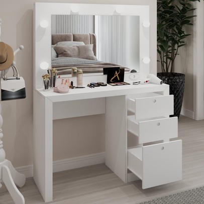 Penteadeira Camarim 3 Gavetas Beauty com Espelho e Bocais para Lâmpada Branco - Panorama Móveis