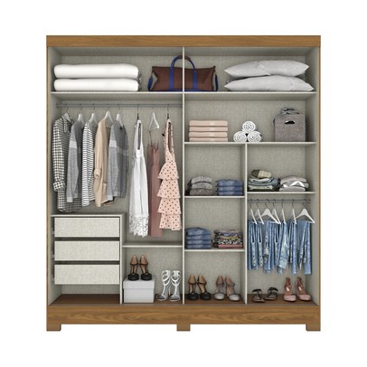 Guarda-Roupa Casal 2 Portas 3 Gavetas com Espelho B352 Nature/Off White - Briz