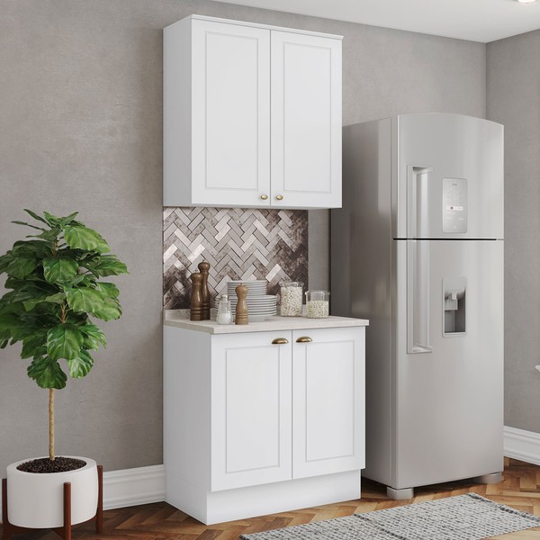 Armário de Cozinha Americana 4 Portas 3 Prateleiras 100% Mdf Branco - Henn