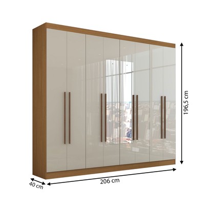 Guarda-Roupa Ele e Ela 8 Portas 8 Prateleiras com Espelho Cinamomo/Off White - Panorama Móveis