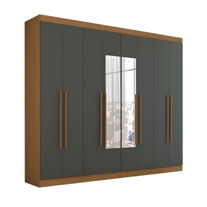 Guarda-Roupa Ele e Ela 8 Portas 8 Prateleiras com Espelho Cinamomo/Chumbo - Panorama Móveis