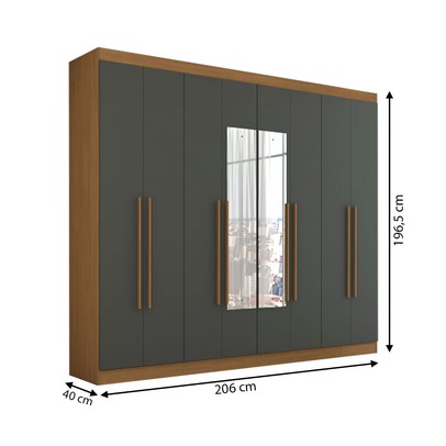 Guarda-Roupa Ele e Ela 8 Portas 8 Prateleiras com Espelho Cinamomo/Chumbo - Panorama Móveis