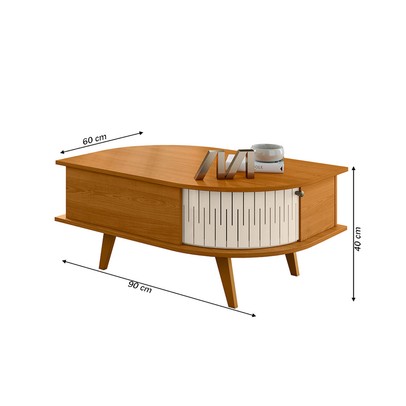 Mesa de Centro Indianápolis 2 Portas Cinamomo/Off White - Madetec