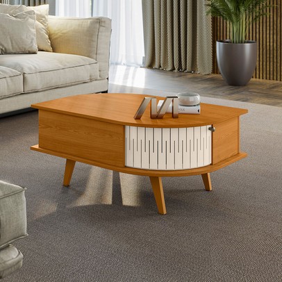 Mesa de Centro Indianápolis 2 Portas Cinamomo/Off White - Madetec