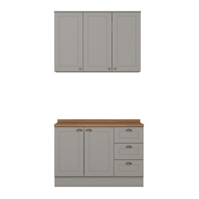 Cozinha Compacta Americana 5 Portas 3 Gavetas 100% Mdf Cinza/Nature - Henn