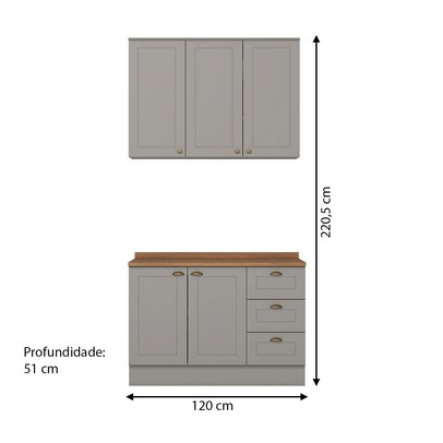Cozinha Compacta Americana 5 Portas 3 Gavetas 100% Mdf Cinza/Nature - Henn