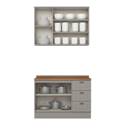 Cozinha Compacta Americana 5 Portas 3 Gavetas 100% Mdf Cinza/Nature - Henn
