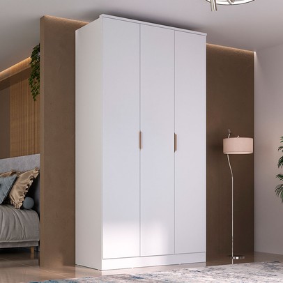 Guarda-Roupa Solteiro Ravi  3 Portas 2 Gavetas 100% Mdf Branco - Mambel