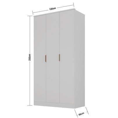 Guarda-Roupa Solteiro Ravi  3 Portas 2 Gavetas 100% Mdf Branco - Mambel