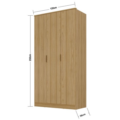Guarda-Roupa Solteiro Ravi  3 Portas 2 Gavetas 100% Mdf Olmo Italiano - Mambel