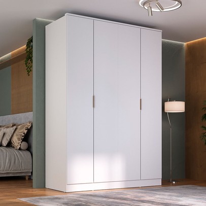 Guarda-Roupa Solteiro Ravi  4 Portas 2 Gavetas 100% Mdf Branco - Mambel