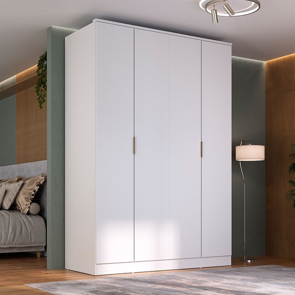 Guarda-Roupa Solteiro Ravi  4 Portas 2 Gavetas 100% Mdf Branco - Mambel
