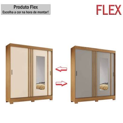 Guarda-Roupa Casal 2 Portas 2 Gavetas com Espelho Flex Nature/Off White/Cinza -  Briz