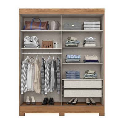 Guarda-Roupa Casal 2 Portas 2 Gavetas com Espelho Flex Nature/Off White/Cinza -  Briz