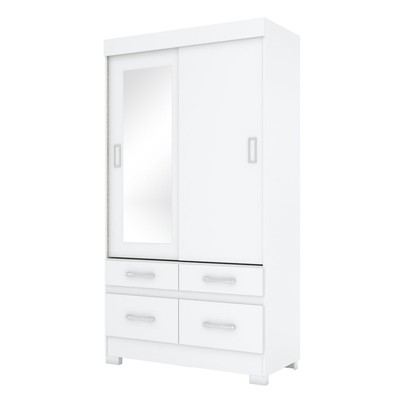Guarda-Roupa Solteiro Marel 2 Portas 4 Gavetas com Espelho Flex Branco/Rosa - Briz