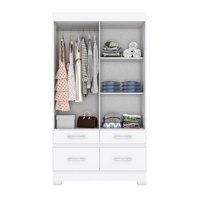 Guarda-Roupa Solteiro Marel 2 Portas 4 Gavetas com Espelho Flex Branco/Rosa - Briz