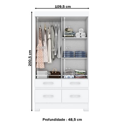 Guarda-Roupa Solteiro Marel 2 Portas 4 Gavetas com Espelho Flex Branco/Rosa - Briz
