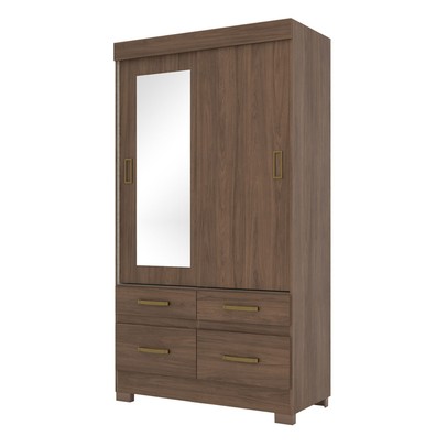 Guarda-Roupa Solteiro Marel 2 Portas 4 Gavetas com Espelho Flex Off White/Castanho - Briz