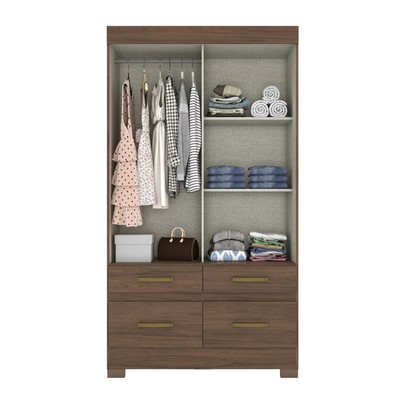 Guarda-Roupa Solteiro Marel 2 Portas 4 Gavetas com Espelho Flex Off White/Castanho - Briz