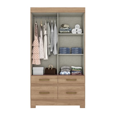 Guarda-Roupa Solteiro Marel 2 Portas 4 Gavetas com Espelho Flex Off White/Jequitibá - Briz