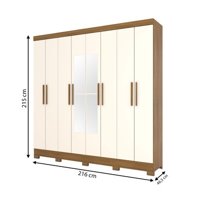 Guarda-Roupa Casal 8 Portas 4 Gavetas com Espelho Nature/Off White - Briz