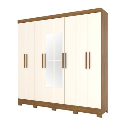 Guarda-Roupa Casal 8 Portas 4 Gavetas com Espelho Nature/Off White - Briz