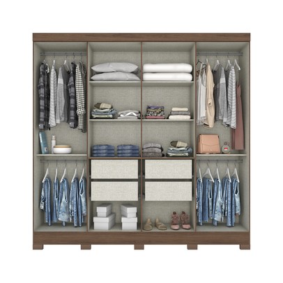 Guarda-Roupa Casal 8 Portas 4 Gavetas com Espelho Castanho -  Briz