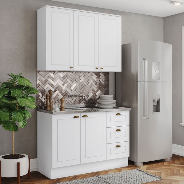 Cozinha Compacta Americana 5 Portas 3 Gavetas 100% Mdf Branco - Henn