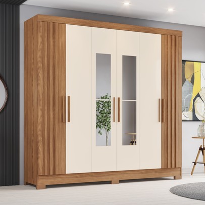 Guarda-Roupa Casal 6 Portas 3 Gavetas com Espelho B367 Nature/Off White - Briz