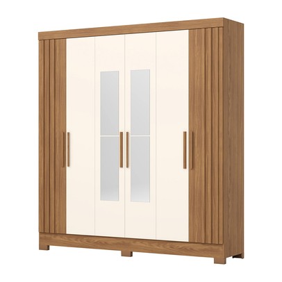 Guarda-Roupa Casal 6 Portas 3 Gavetas com Espelho B367 Nature/Off White - Briz