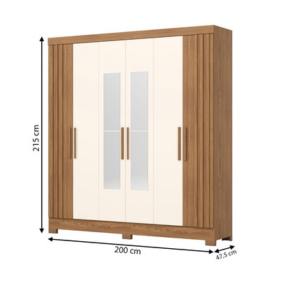 Guarda-Roupa Casal 6 Portas 3 Gavetas com Espelho B367 Nature/Off White - Briz