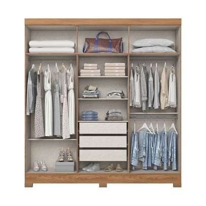 Guarda-Roupa Casal 6 Portas 3 Gavetas com Espelho B367 Nature/Off White - Briz