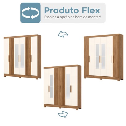 Guarda-Roupa Casal 6 Portas 3 Gavetas com Espelho B367 Nature/Off White - Briz