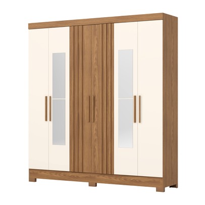 Guarda-Roupa Casal 6 Portas 3 Gavetas com Espelho B367 Nature/Off White - Briz