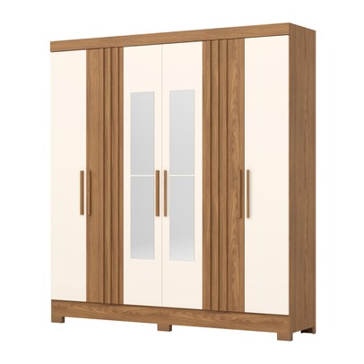 Guarda-Roupa Casal 6 Portas 3 Gavetas com Espelho B367 Nature/Off White - Briz