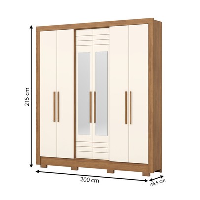 Guarda-Roupa Casal 6 Portas 3 Gavetas com Espelho B366 Nature/Off White - Briz