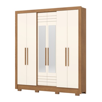 Guarda-Roupa Casal 6 Portas 3 Gavetas com Espelho B366 Nature/Off White - Briz