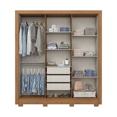 Guarda-Roupa Casal 6 Portas 3 Gavetas com Espelho B366 Nature/Off White - Briz