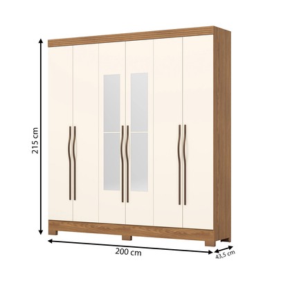 Guarda-Roupa Casal 6 Portas 2 Gavetas com Espelho B368 Nature/Off White - Briz