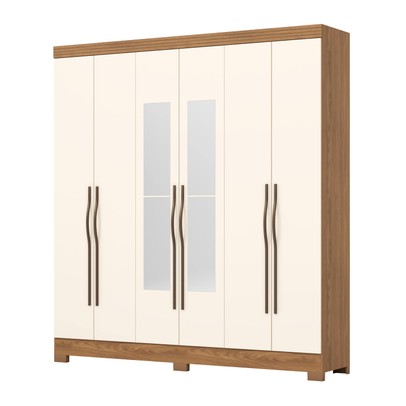 Guarda-Roupa Casal 6 Portas 2 Gavetas com Espelho B368 Nature/Off White - Briz