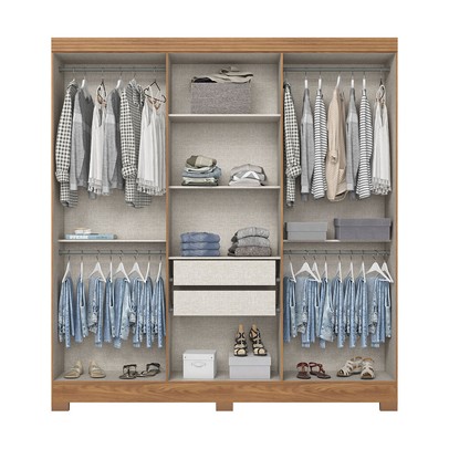 Guarda-Roupa Casal 6 Portas 2 Gavetas com Espelho B368 Nature/Off White - Briz