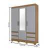 Guarda-Roupa Solteiro Lema 3 Portas 4 Gavetas com Espelho Nature/Cinza - Henn