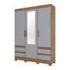 Guarda-Roupa Solteiro Lema 3 Portas 4 Gavetas com Espelho Nature/Cinza - Henn