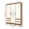 Guarda-Roupa Solteiro Lema 3 Portas 4 Gavetas com Espelho Nature/Off White - Henn