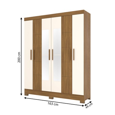 Guarda-Roupa Solteiro B73 6 Portas 2 Gavetas com Espelho Nature/Off White - Henn