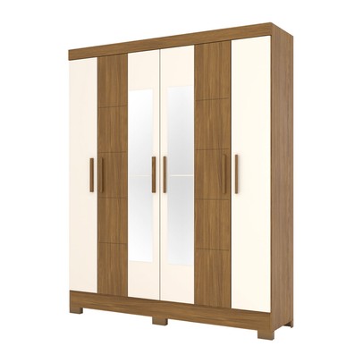 Guarda-Roupa Solteiro B73 6 Portas 2 Gavetas com Espelho Nature/Off White - Henn
