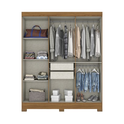 Guarda-Roupa Solteiro B73 6 Portas 2 Gavetas com Espelho Nature/Off White - Henn