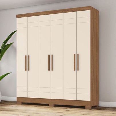 Guarda-Roupa Solteiro 6 Portas 2 Gavetas B369 Nature/Off White - Briz
